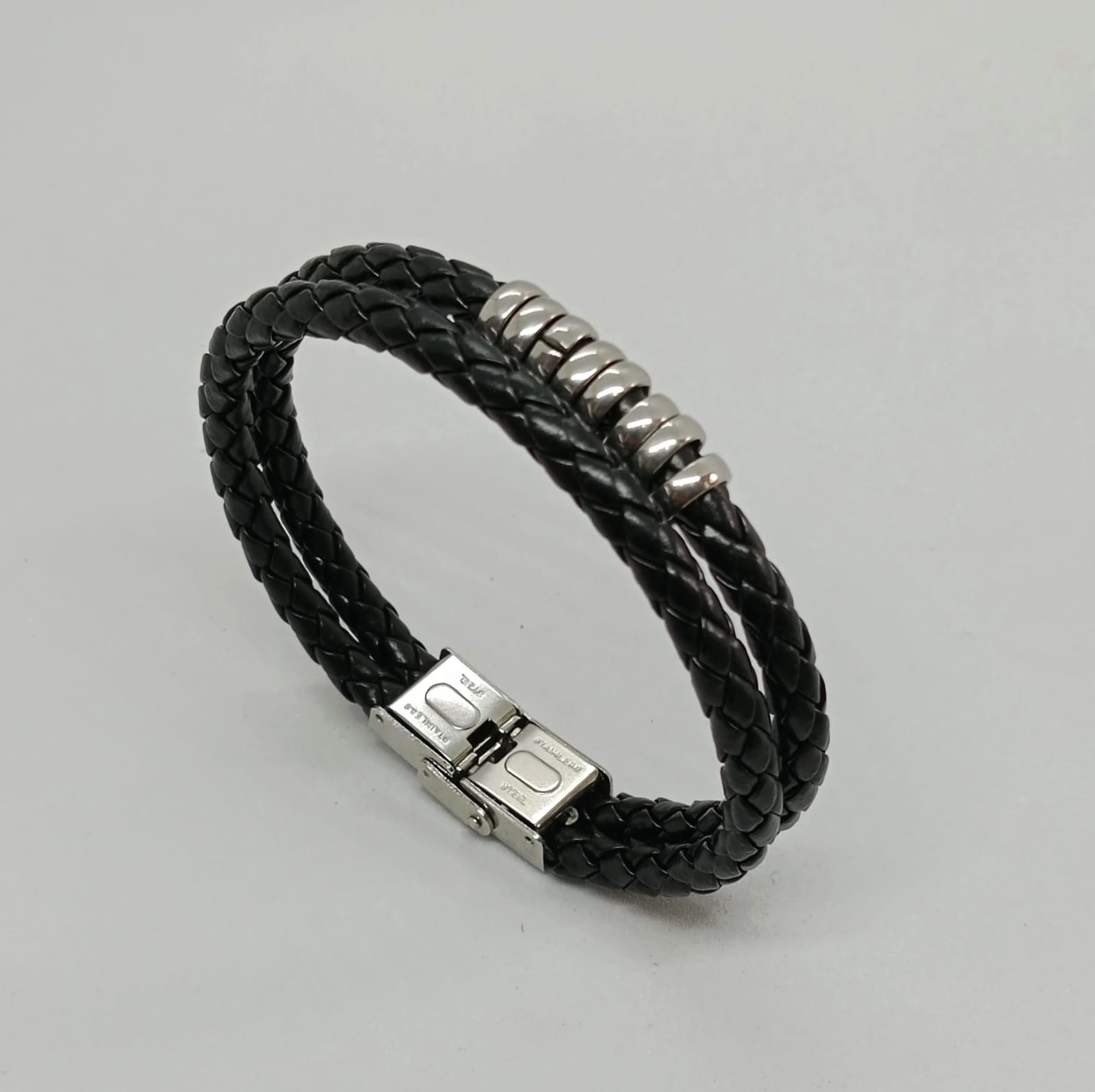 Black braided leather bracelet